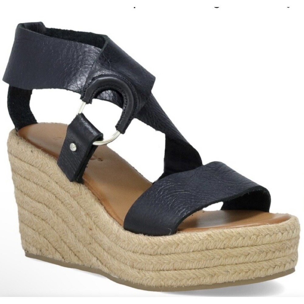 Inuovo Womens Freeman Espadrille Wedge Sandals Black Sz 39/9 Platform Y2K Preppy
